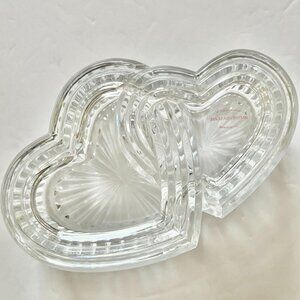 VINTAGE TELEFLORA "Double Heart" Lead Crystal Jewelry/Trinket Dish EUC